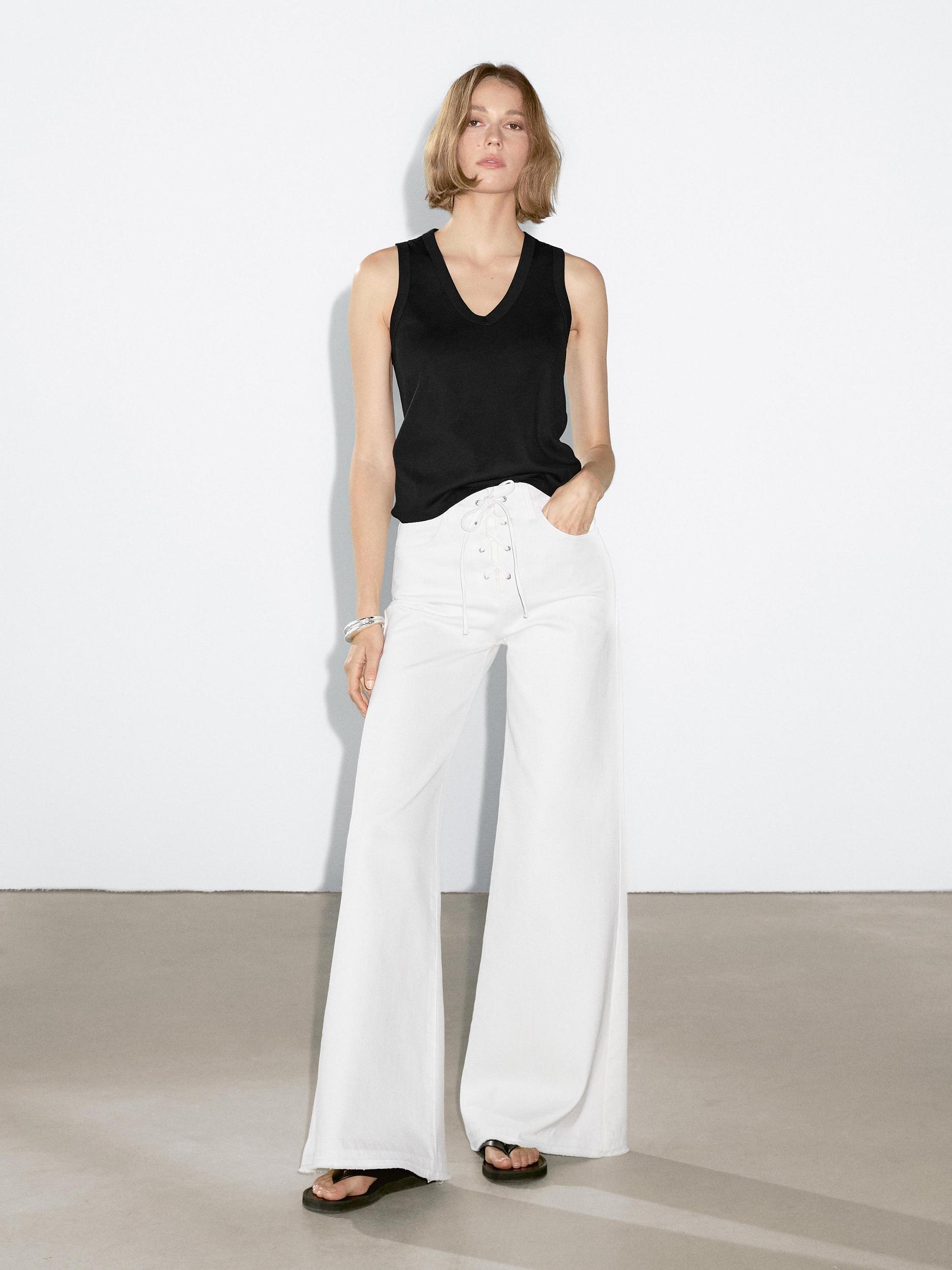 Sleeveless mercerised cotton T-shirt Product Image