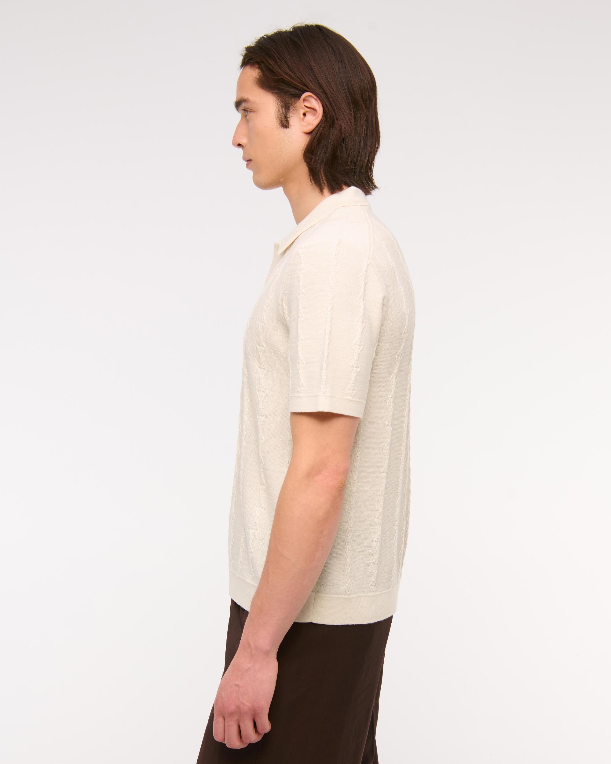 Merino Wool-Blend Stitch 3-Button Sweater Polo Product Image