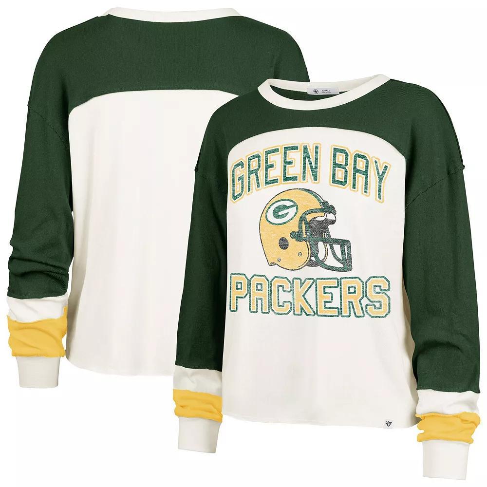 Women's '47 Cream Green Bay Packers Double Header Curve Toni Long Sleeve T-Shirt, Size: 2XL, Beige Product Image