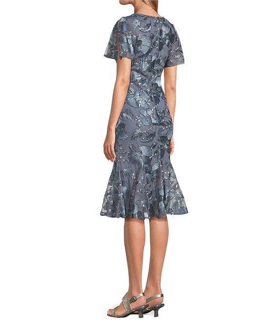 Alex Evenings Short Flutter Sleeve Embroidered Tulle Fit And Flare Midi Dress Product Image