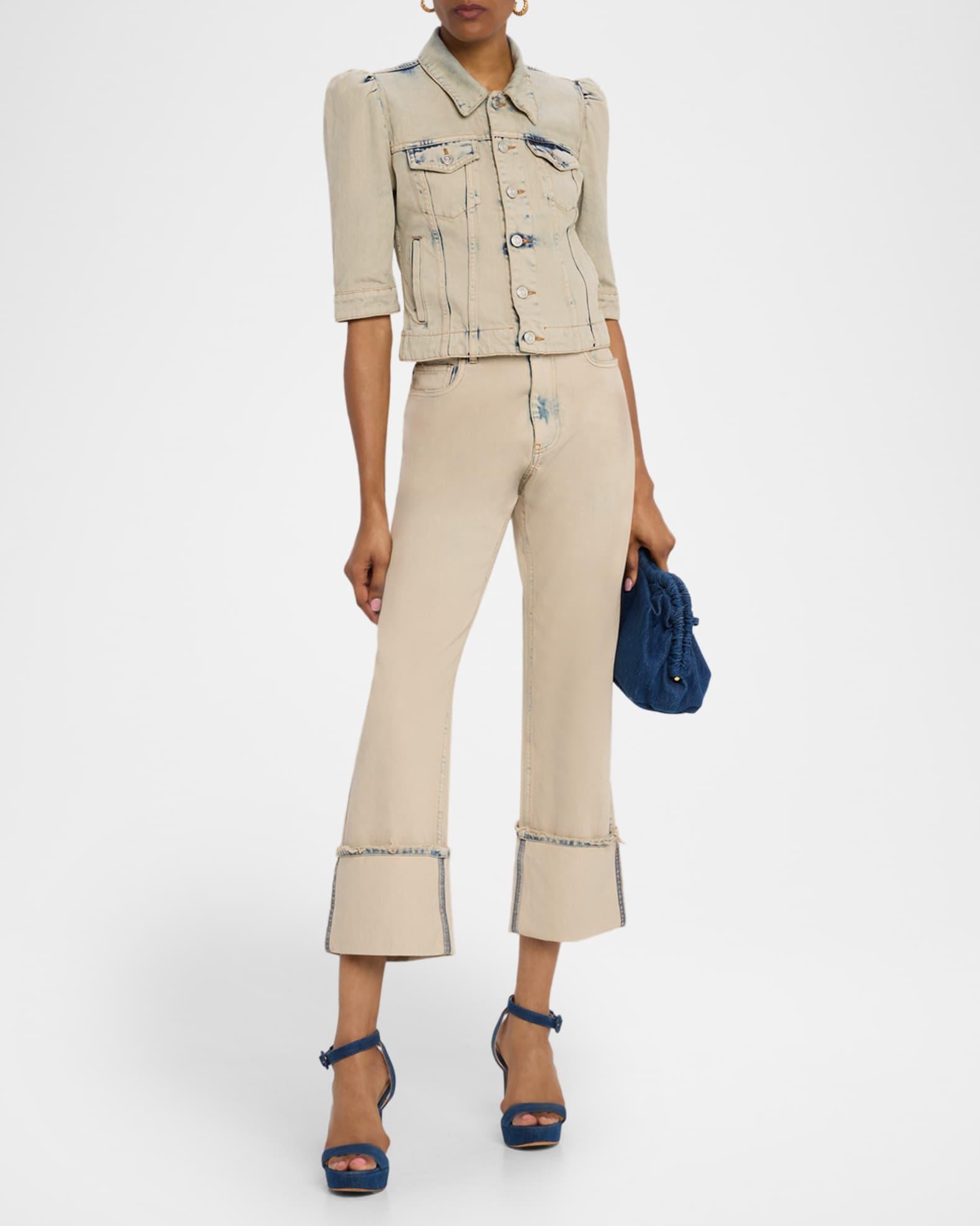 Puff-Sleeve Slim Crop Denim Jacket Product Image