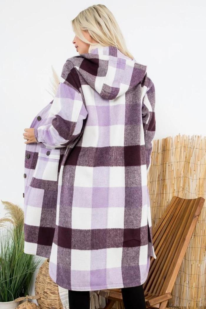Women's Plaid Oversized Duster Shacket with Pockets Product Image