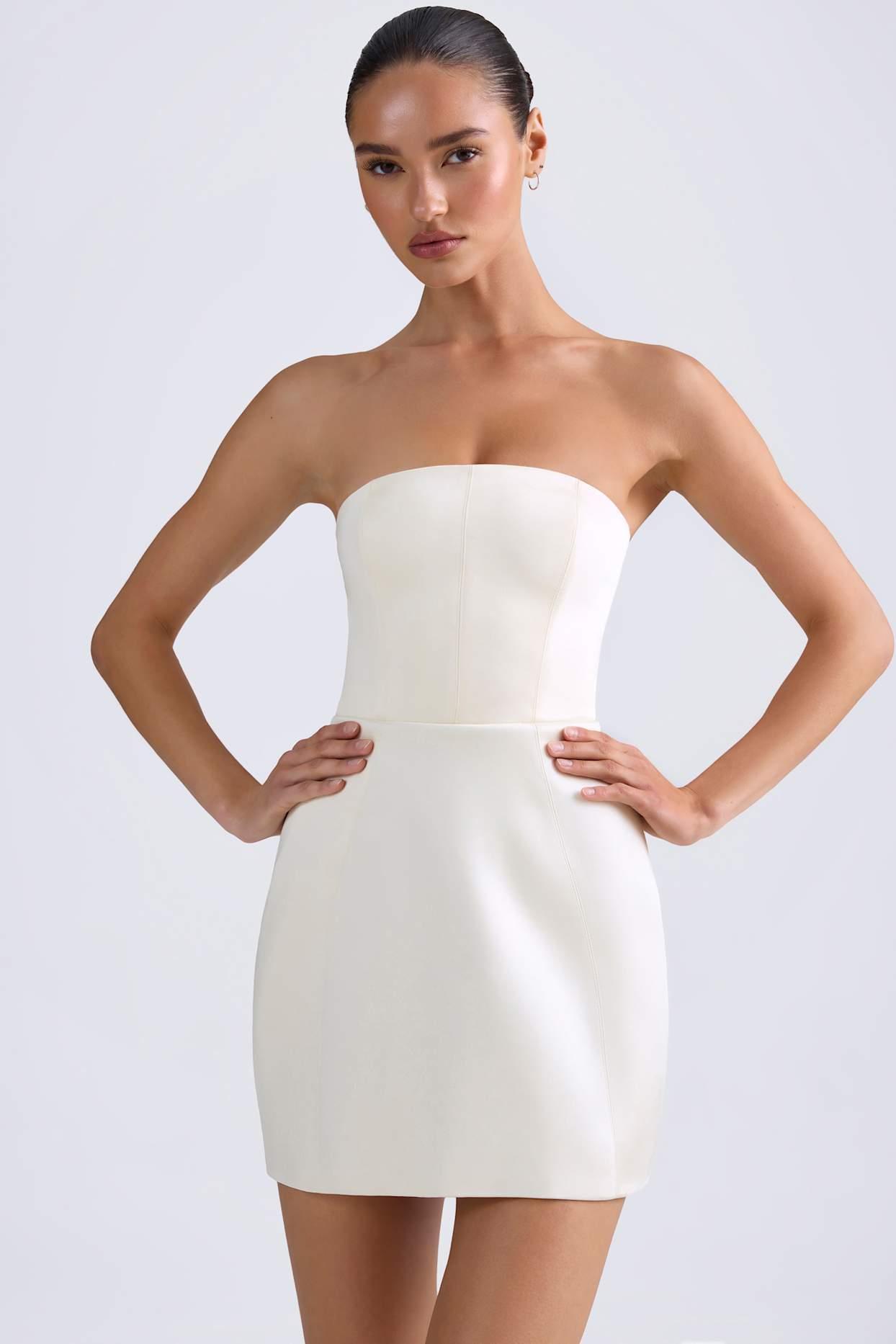 Bandeau Structured Tulip Mini Dress in Ivory Product Image