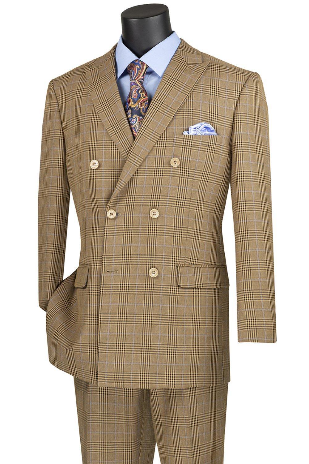 Alexander Collection - Mocha Double Breasted 2 Piece Suit Regular Fit Tone on Tone Windowpane Product Image