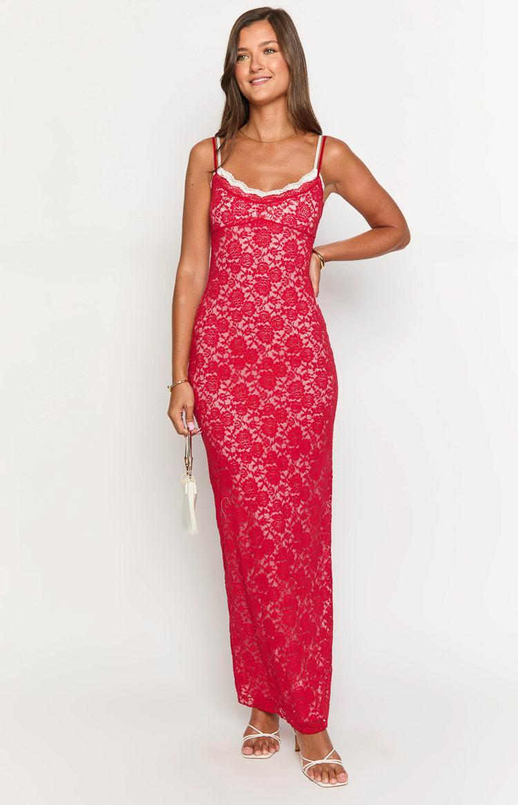 Kata Red Lace Maxi Dress Product Image