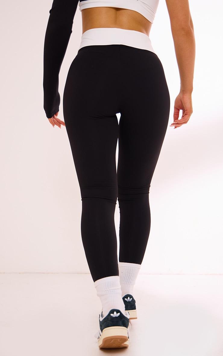 Black Sculpt Contrast Waist Cross Front Leggings Product Image