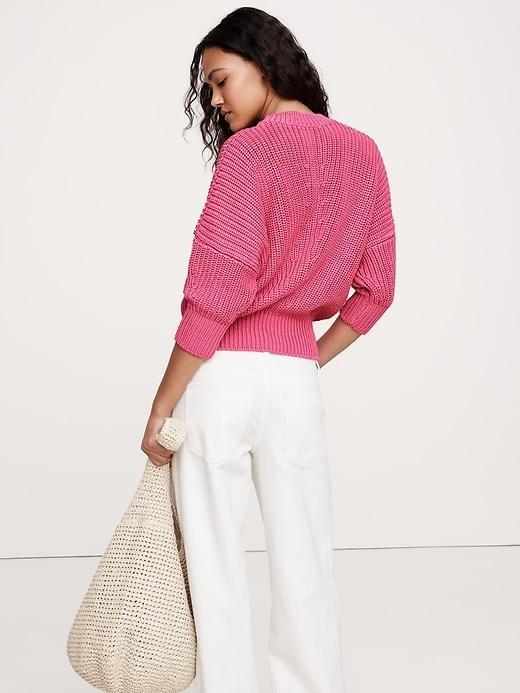 Cotton Cropped Puff-Sleeve Sweater Product Image