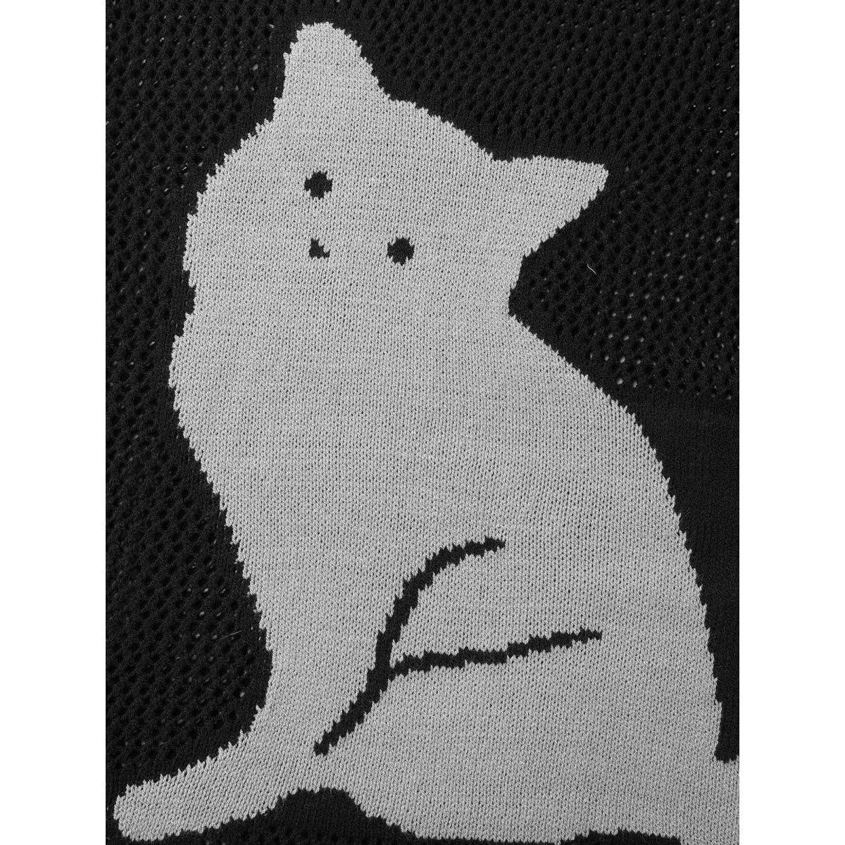 Plus Size Cut-Out Sheer Cat Pattern Swim Cover-Up Women's Swimwear Black Beach Loose Contrast Curve Swim Cover Ups BloomChic 14-16/1X Product Image