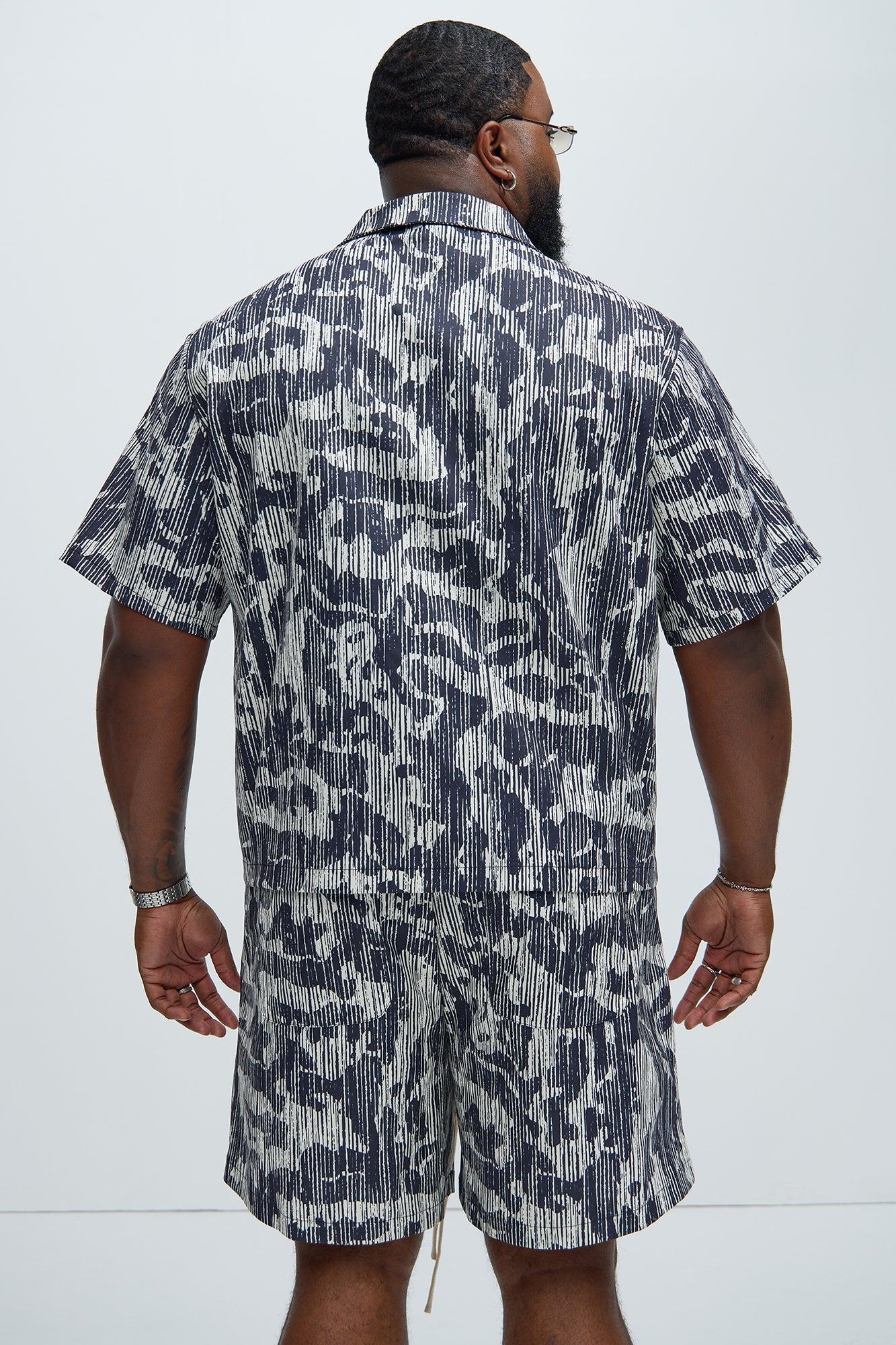 Distressed Camo Print Shirt - Black/White Product Image