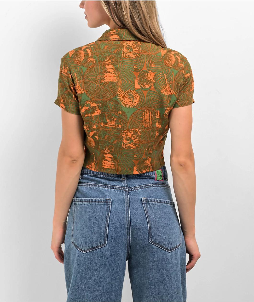 Dravus Birdie Green Crop Button Up Shirt Product Image