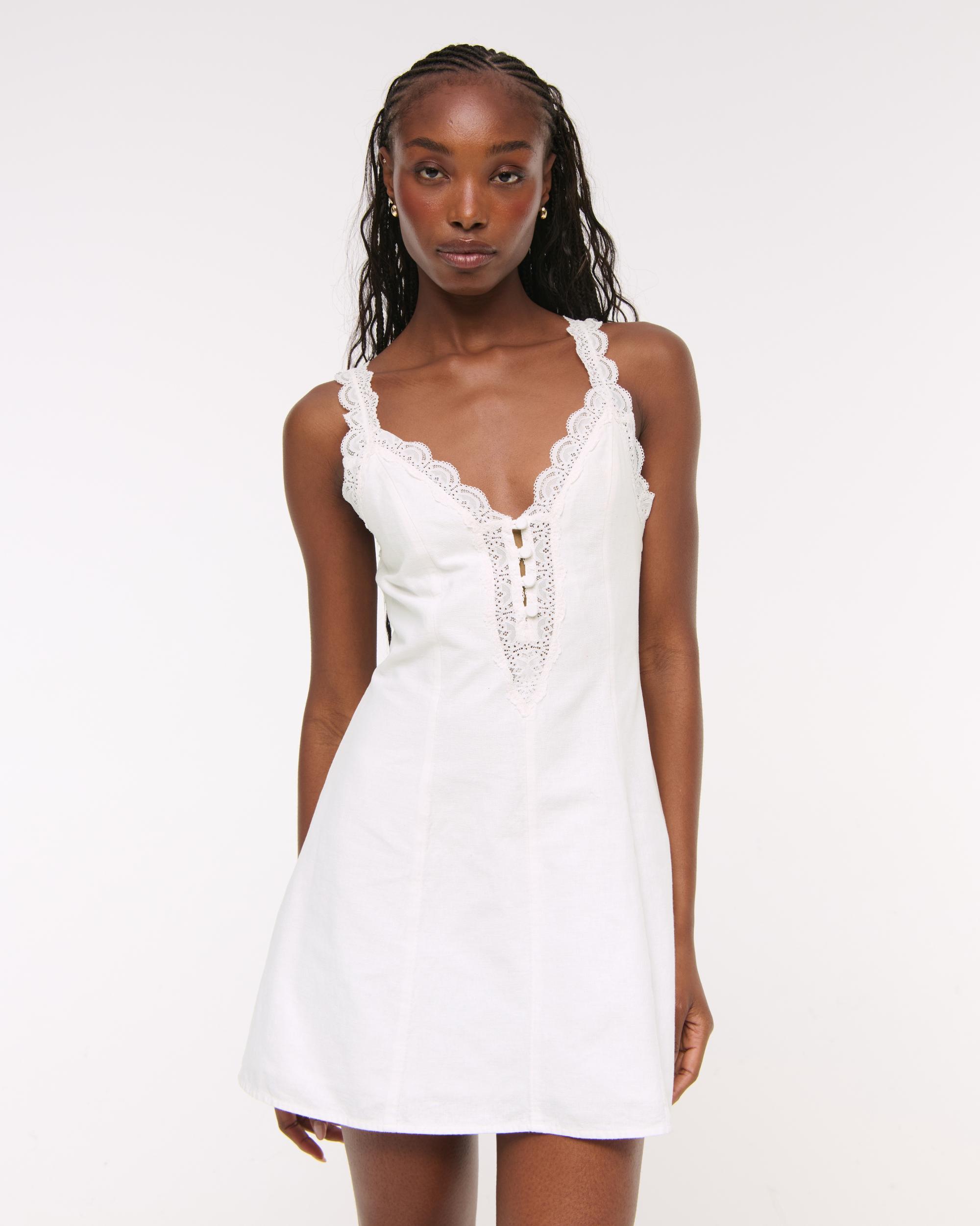 Lace-Trim Button-Front Mini Dress Product Image