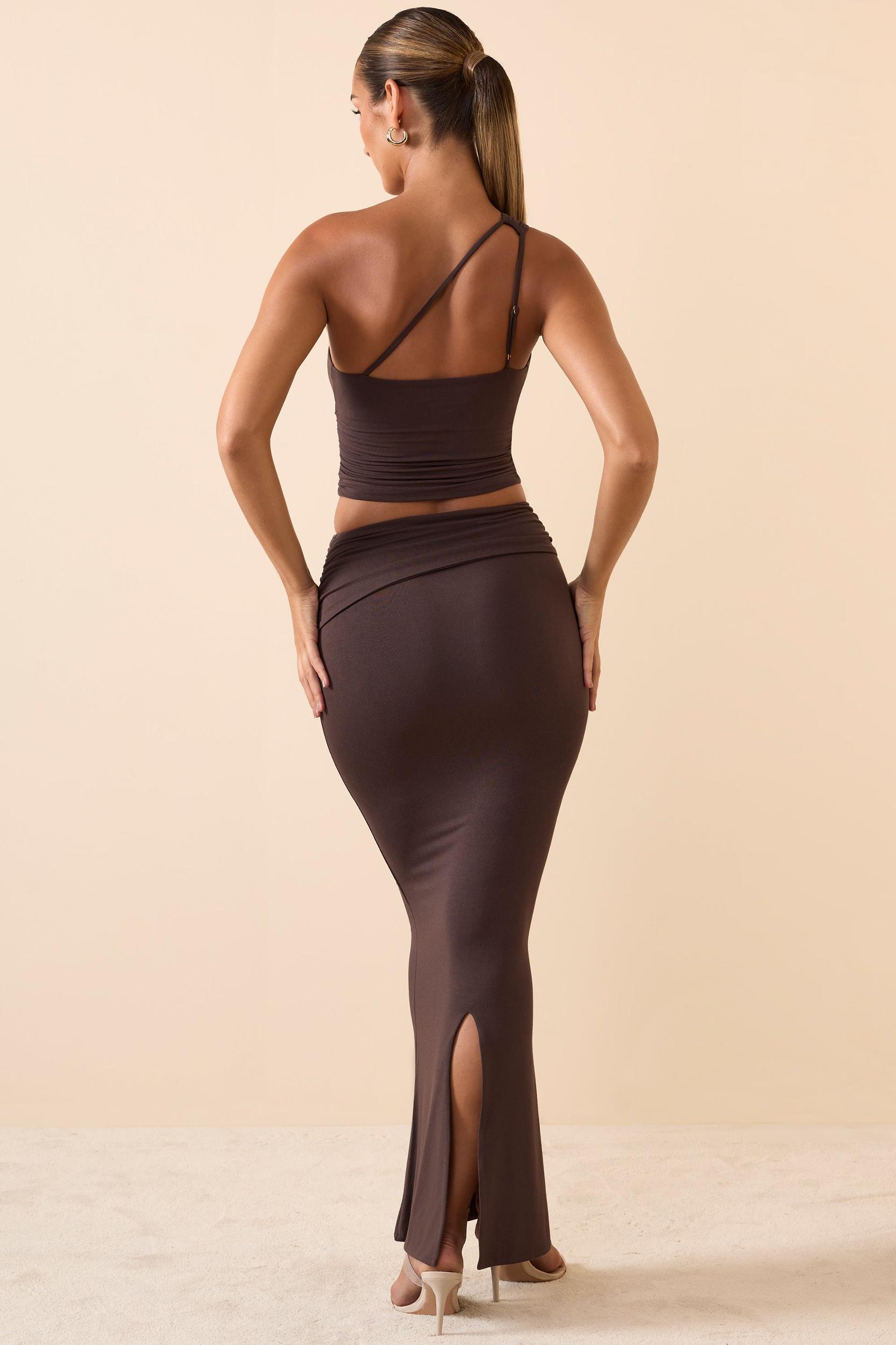 Modal Twist-Front Maxi Skirt in Chocolate Brown Product Image