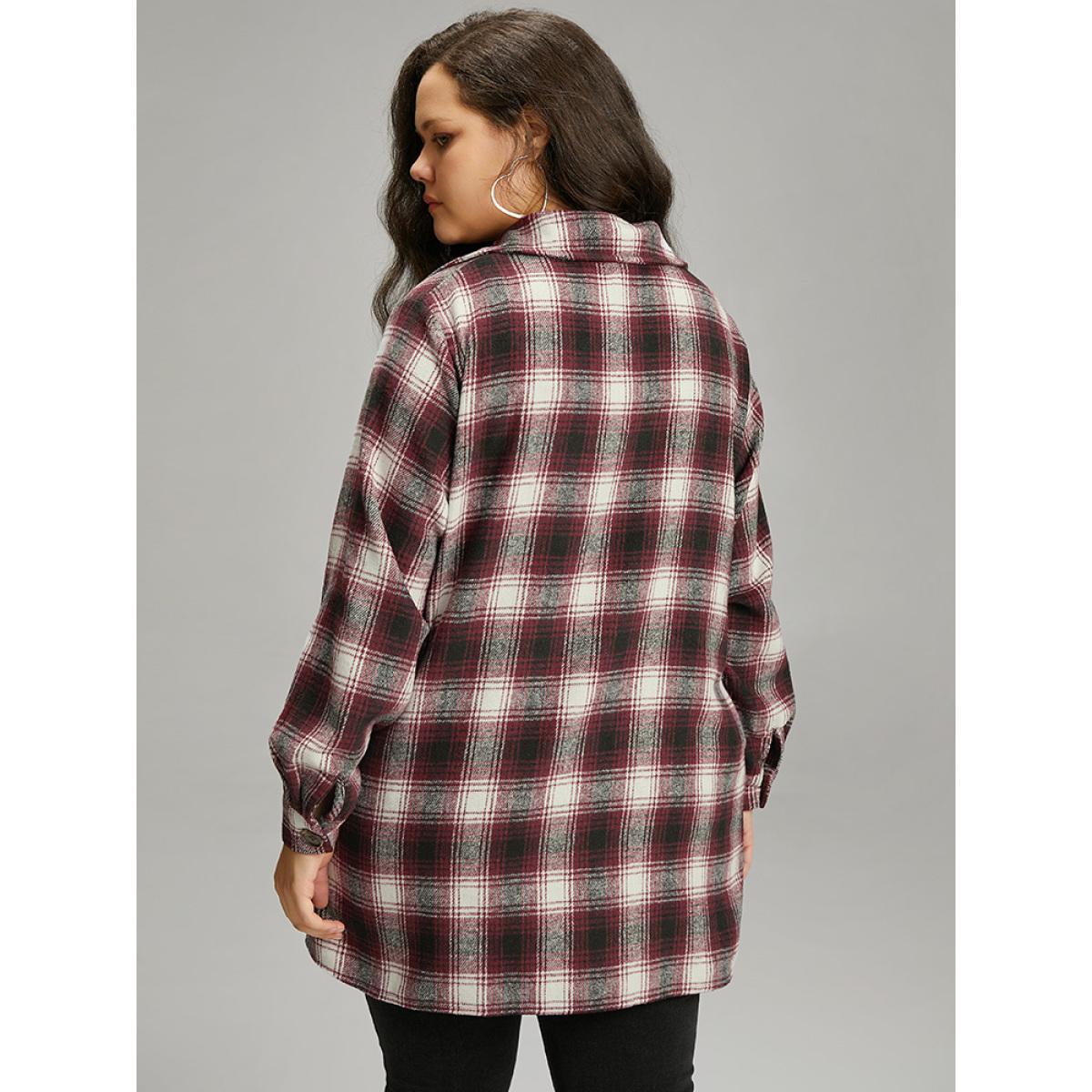 Plus Size Plaid Button Through Pocket Coat Women Multicolor Contrast Pocket Dailywear Jackets BloomChic 30/6X Product Image