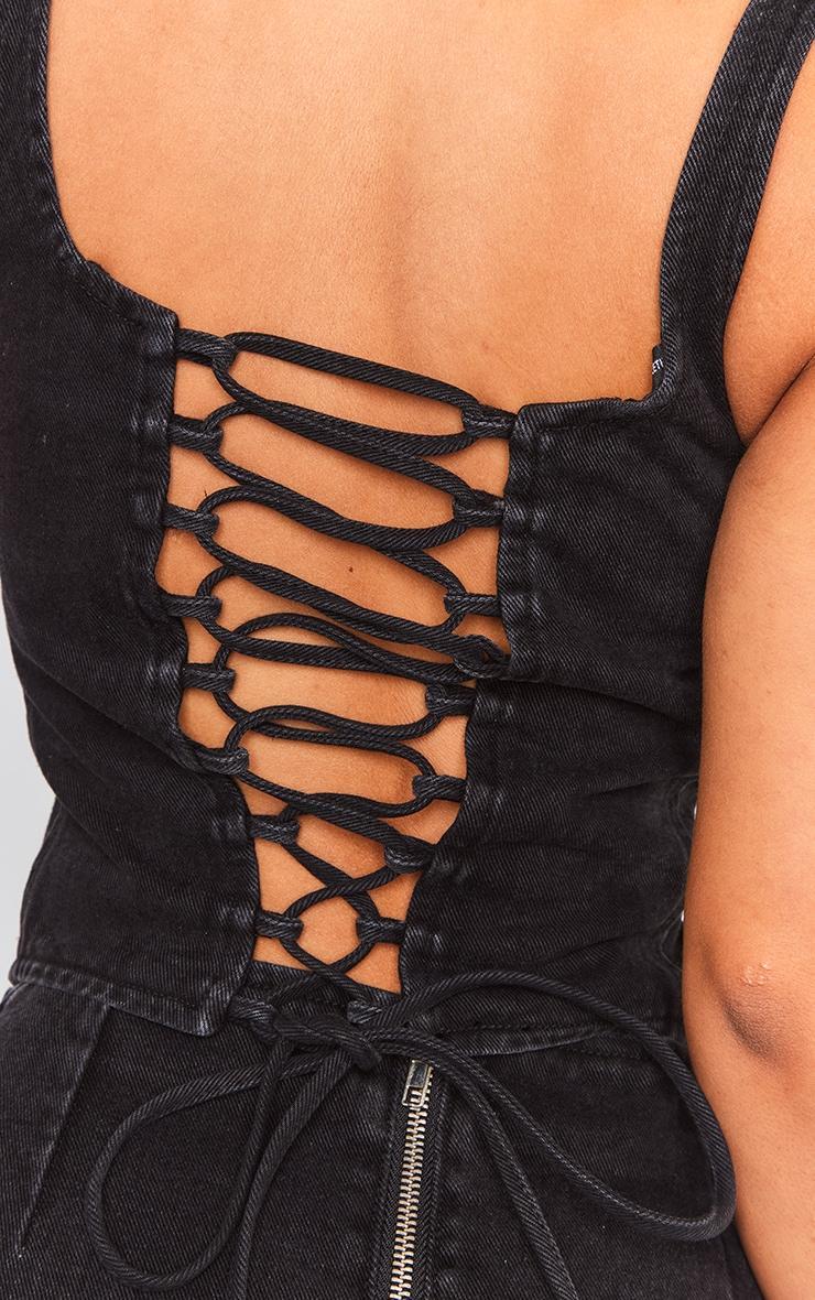 Petite Washed Black Denim Lace Up Corset Top Product Image