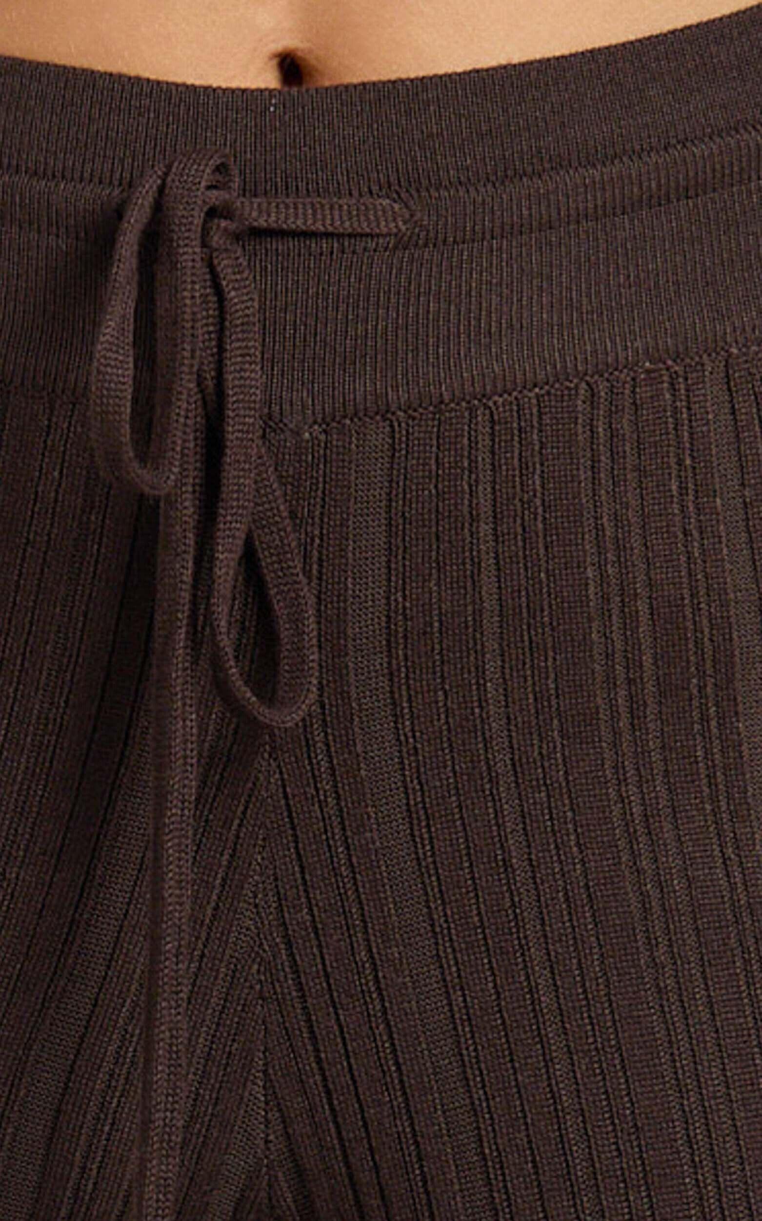 Kelsey Pants - High Drawstring Waist Knit Pants in Chocolate Product Image