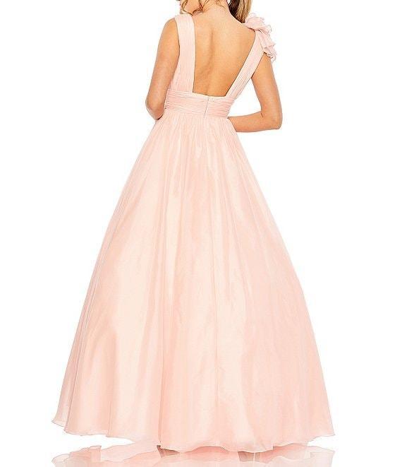 Mac Duggal Deep V-Neck Sleeveless Ruffled Shoulder Ball Gown Product Image