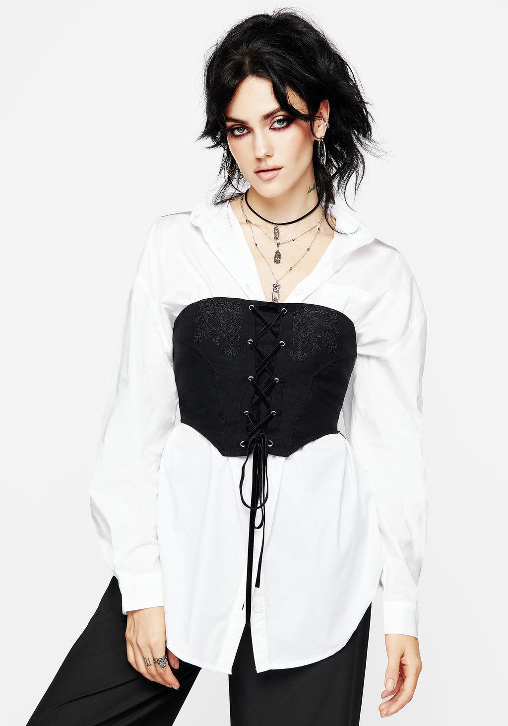 Inanna Embroidered Lace Up Corset Top Product Image