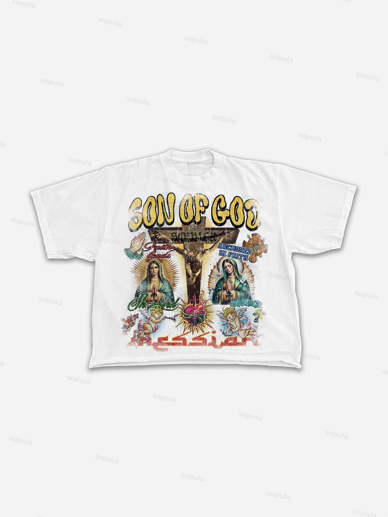 Sopula Son Of God Vintage Collage Graphics Cropped T-Shirts Product Image