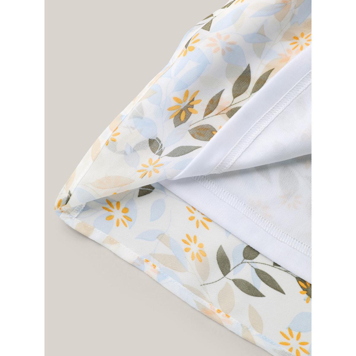 Plus Size Originalwhite Leafy Floral Print Petal Sleeve Blouse Women Elegant Elbow-length sleeve V-neck Everyday-Elegant Blouses BloomChic 10/M Product Image