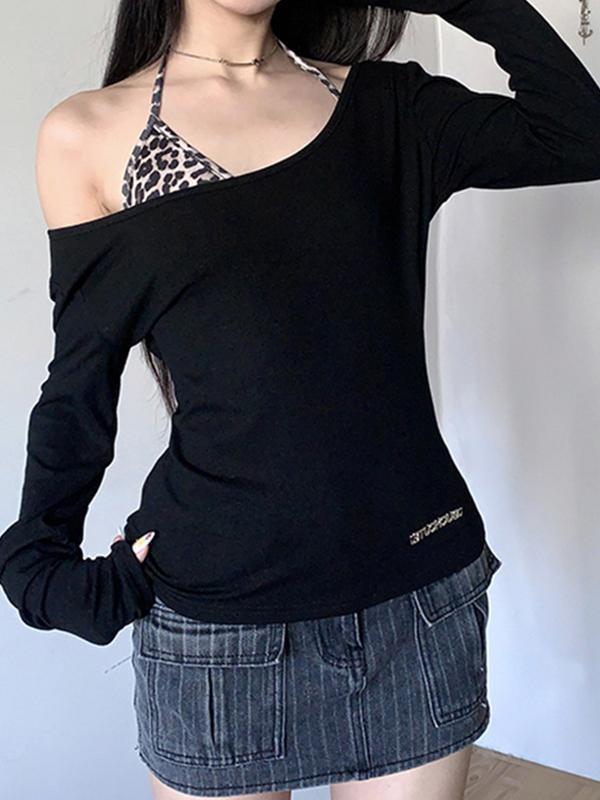 Leopard Print V Neck Long Sleeve Tee Product Image
