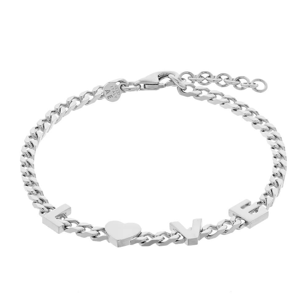 Sterling Silver L-O-V-E Chain Bracelet, Women's, Size: 8.5" Product Image
