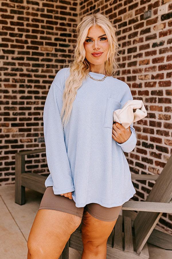 Casual Outing Ribbed Top in Sky Blue Product Image