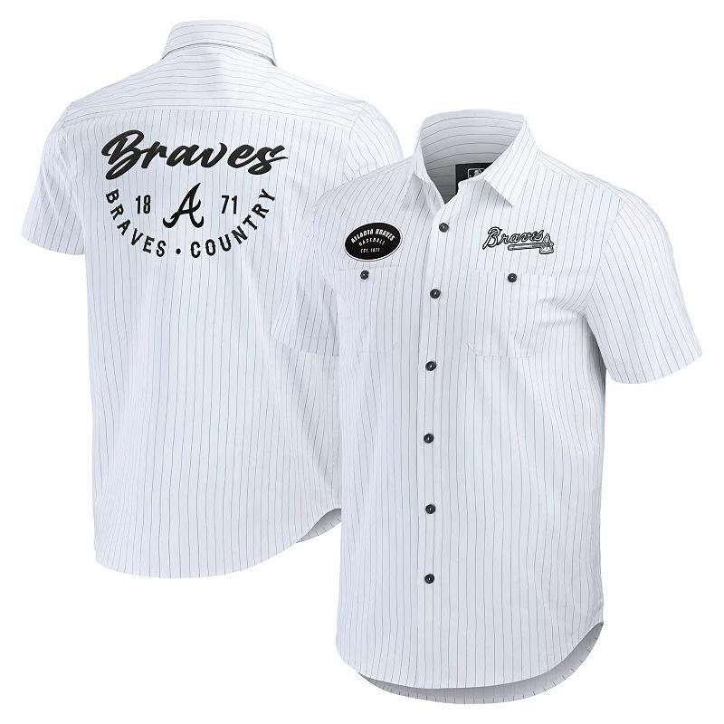 Men's Darius Rucker Collection by Fanatics White Atlanta Braves Pin Stripe Short Sleeve Button-Up Shirt, Size: Small Product Image