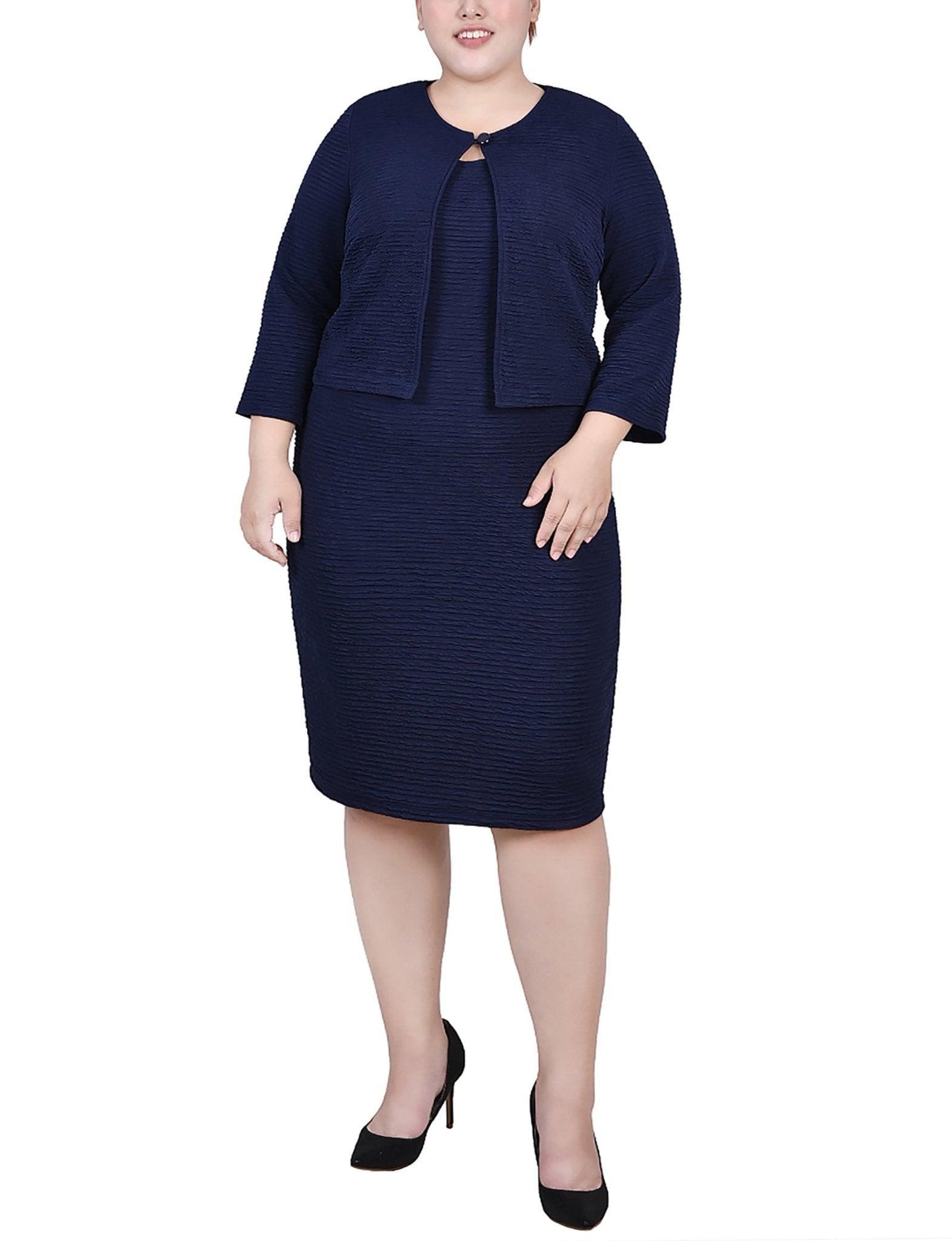 Harbor Navy Textured 3/4 Sleeve 2 Piece Dress Set - Plus Product Image