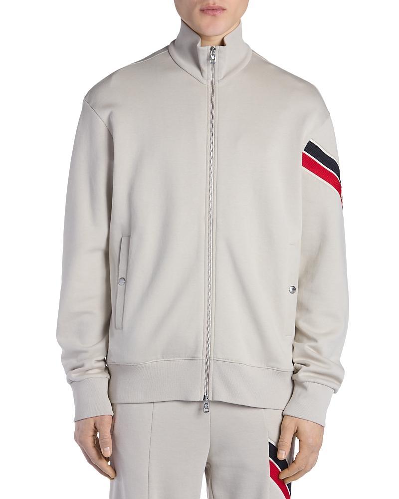 MONCLER Men's Zip-up Jacket With Striped Sleeve In Natural Product Image