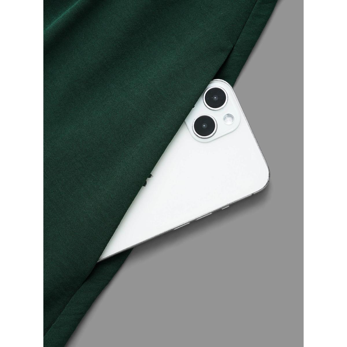 Plus Size Plain Notched Pleated Midi Dress DarkGreen Women At the Office Pleated Flat collar Long Sleeve Curvy BloomChic 14-16/1X Product Image