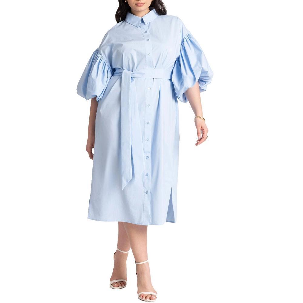 ELOQUII Women's Plus Size Balloon Sleeve Shirt Dress Product Image