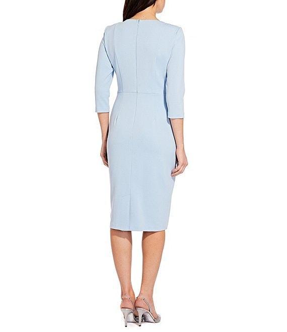 Adrianna Papell Stretch Crepe Crew Neck Tie Waist 3/4 Sleeve Midi Sheath Dress Product Image