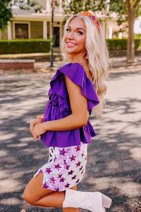 Stay Here Awhile Peplum Top In Purple Product Image