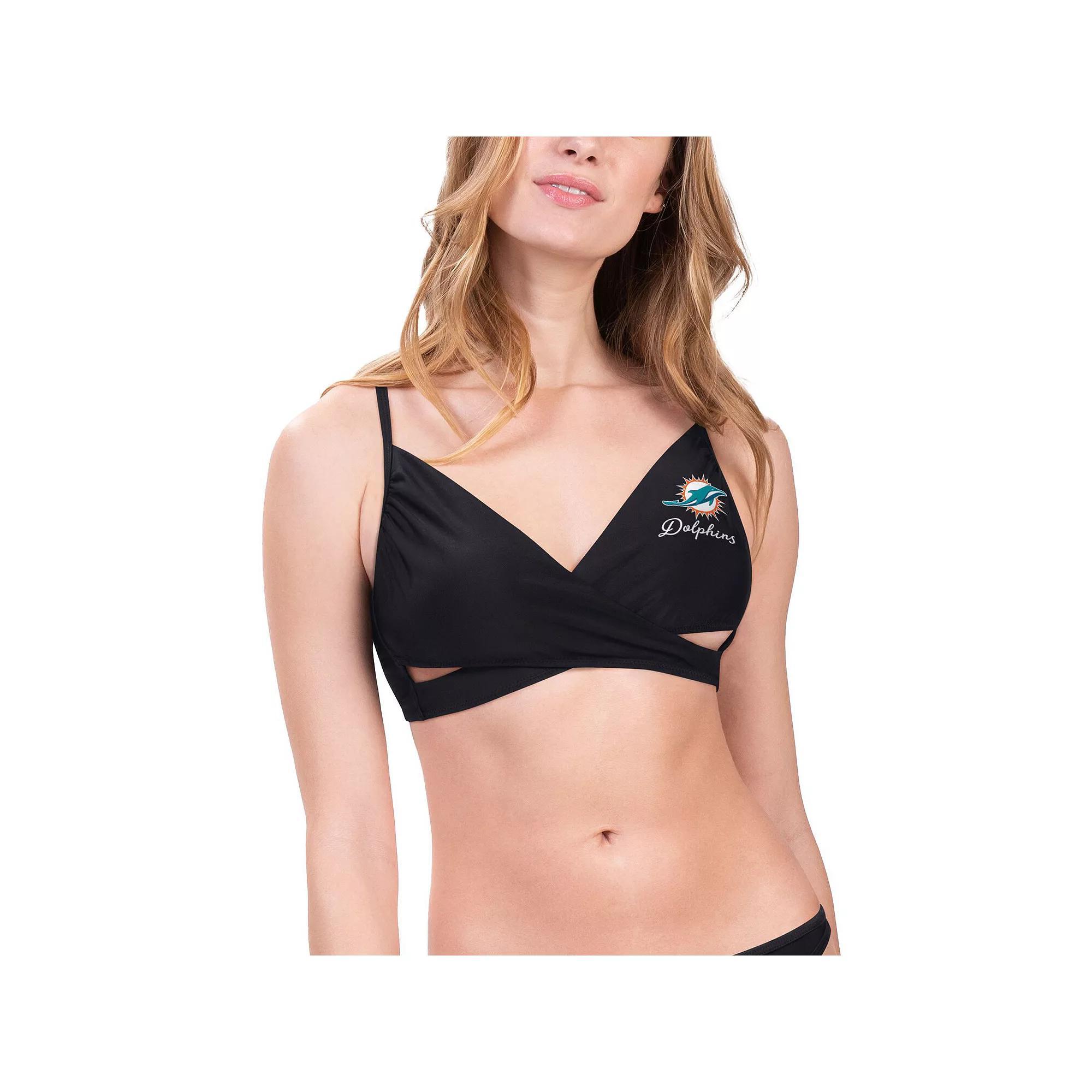 Women's G-III 4Her by Carl Banks Black Miami Dolphins Hall of Fame Bikini Top,  Product Image