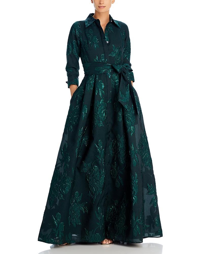 Womens Three-Quarter Sleeve Metallic Jacquard Shirt Waist Gown Product Image