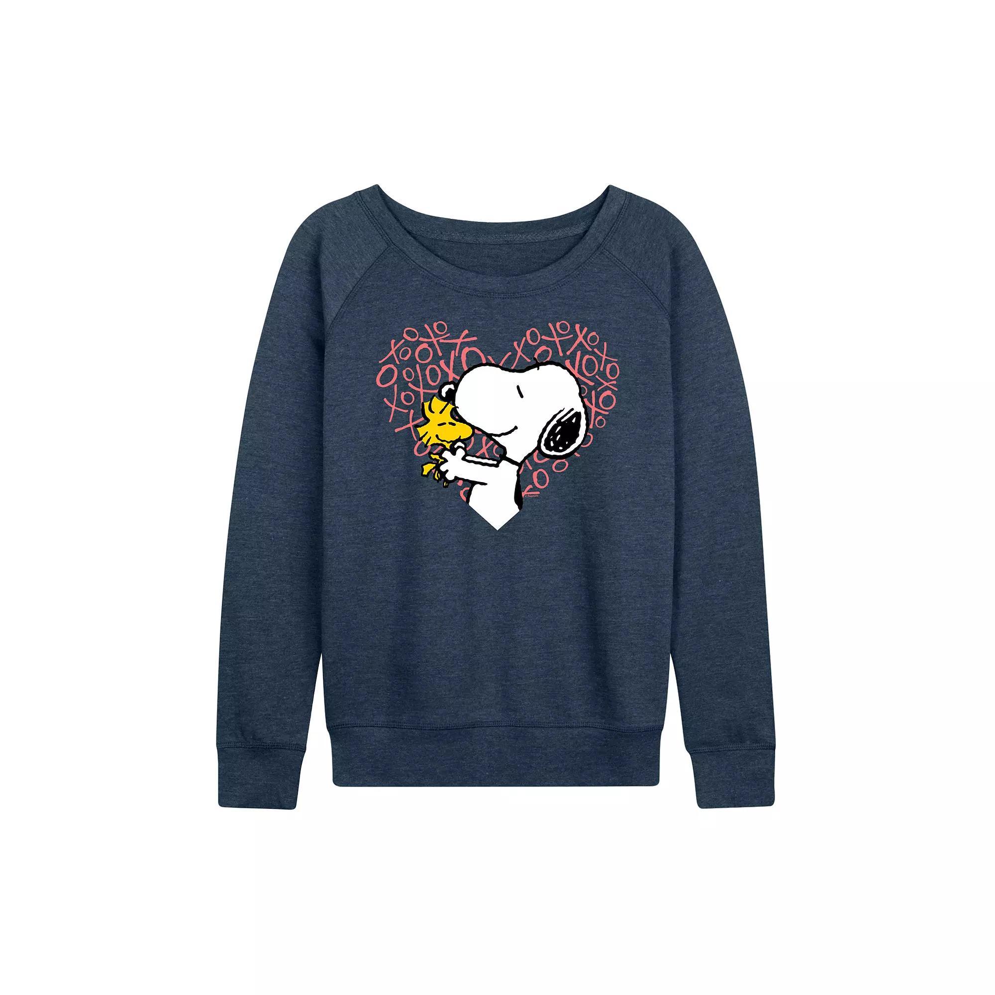 Women's Peanuts Snoopy & Woodstock XO Heart French Terry Long Sleeve Tee,  Product Image
