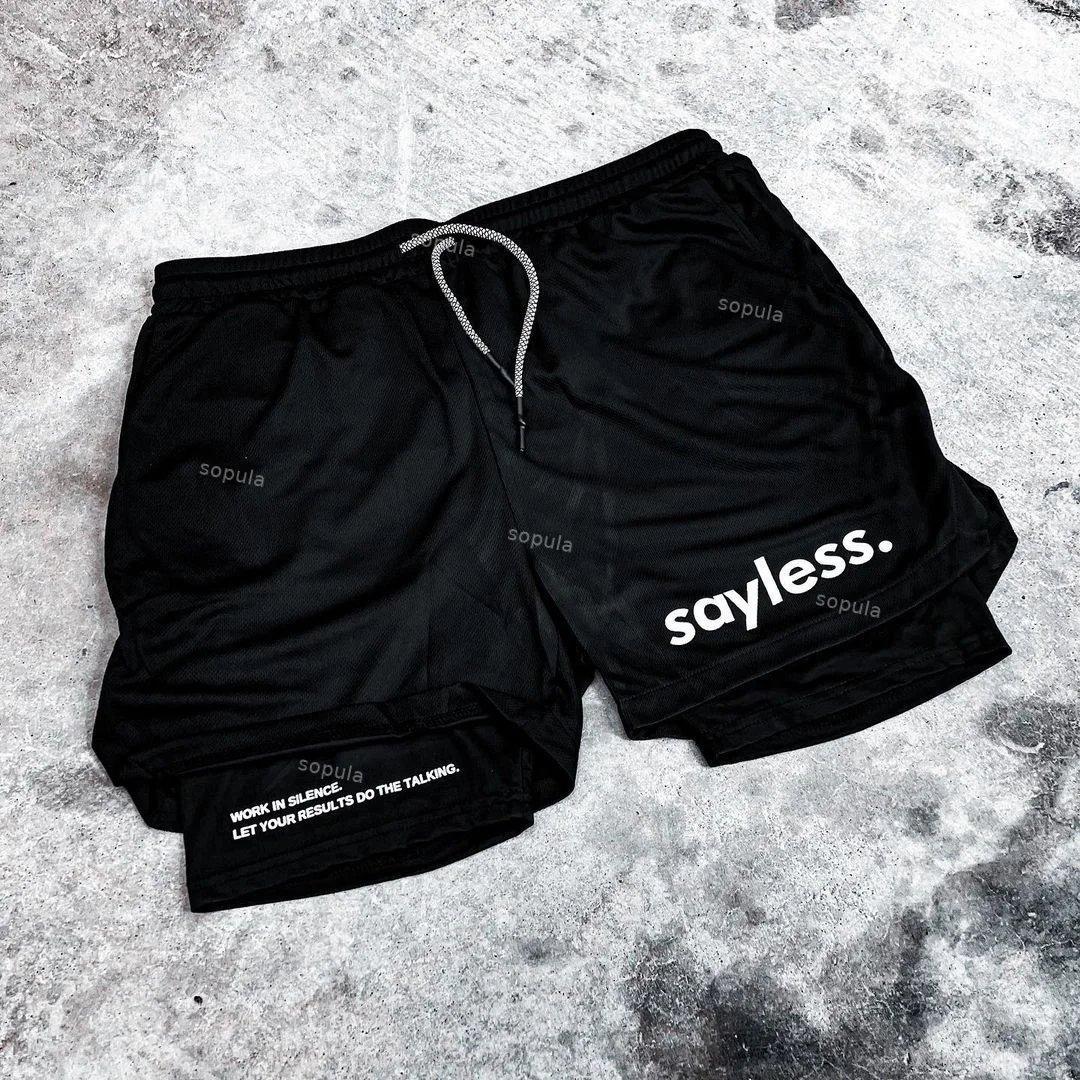 Sopula Casual Sayless Print Graphic Double Layer Men's Gym Shorts Product Image