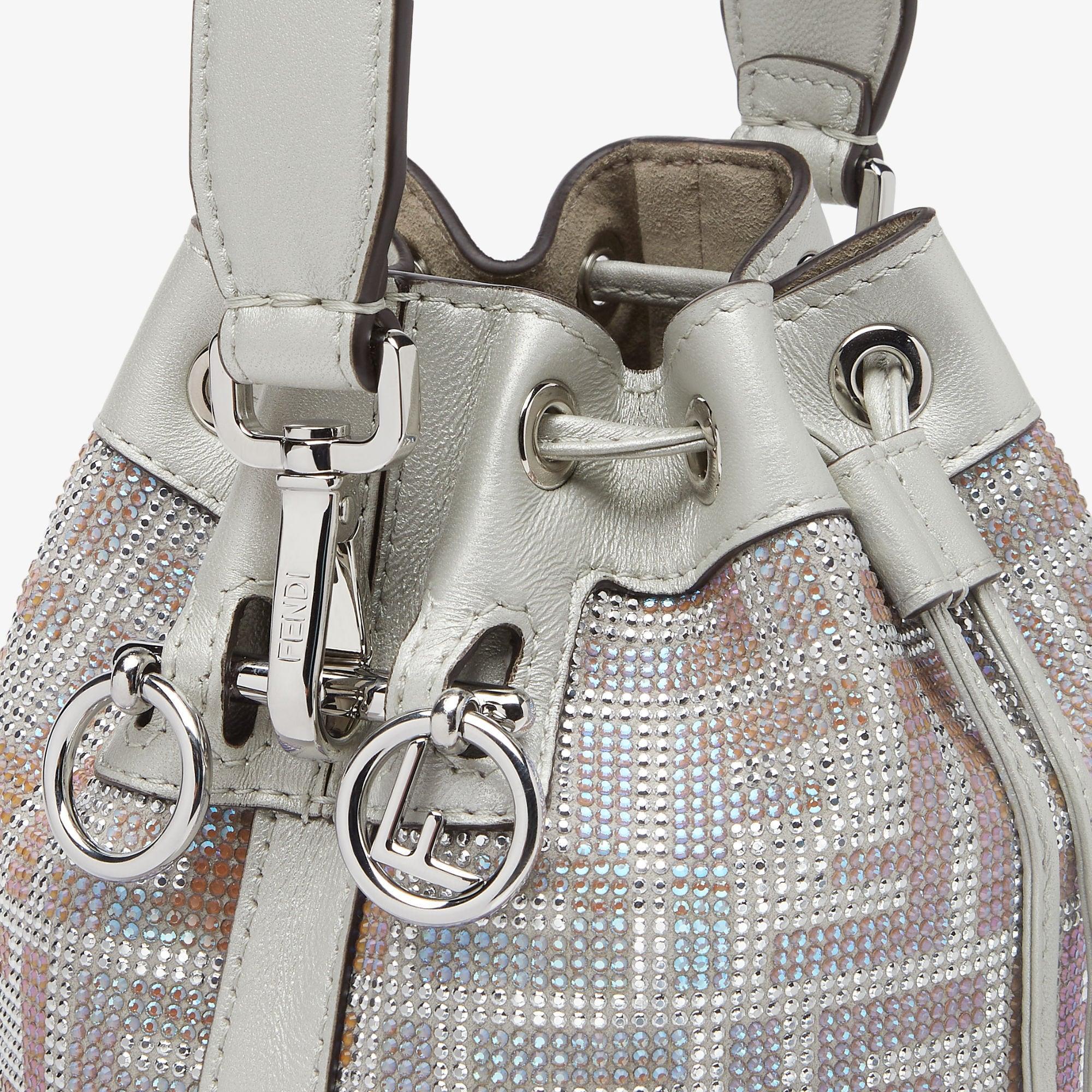 Mon TresorSuede mini bag with FF in iridescent crystals and studs Product Image