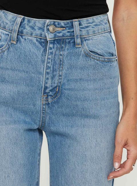 Henesey High Rise Straight Leg Jeans Mid Blue Wash Product Image