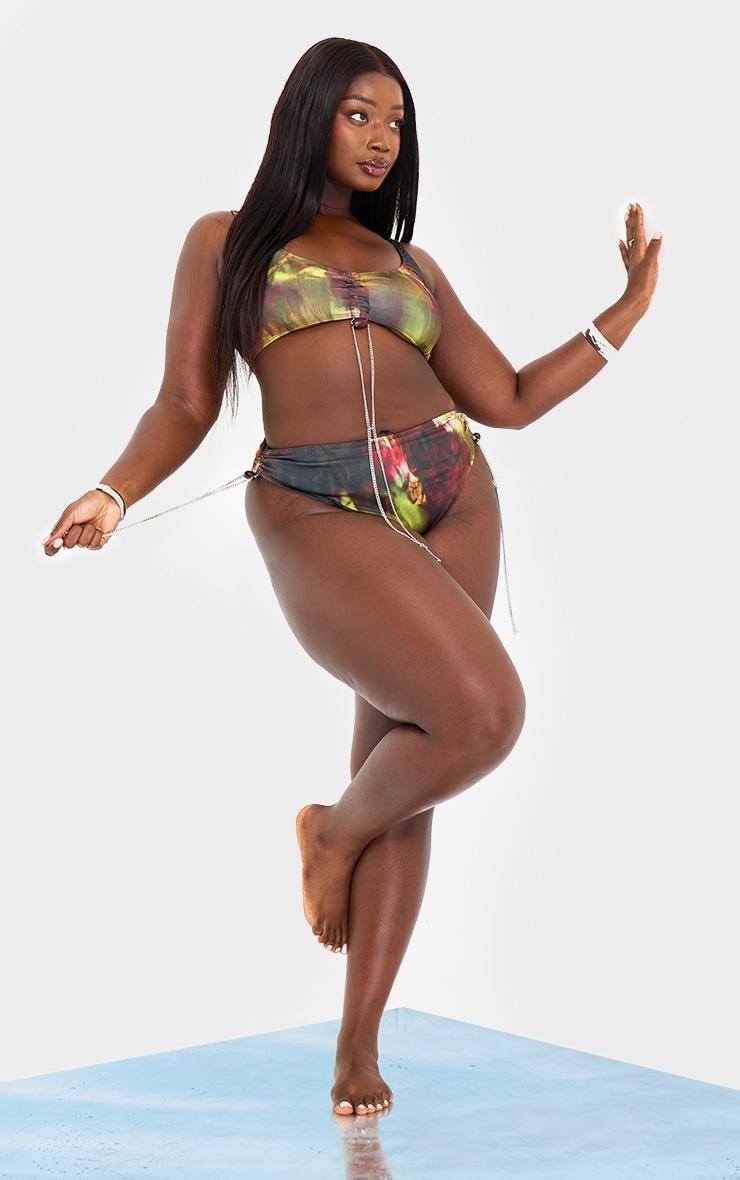 Plus Multi Abstract Print Chain Side High Leg Bikini Bottoms Product Image