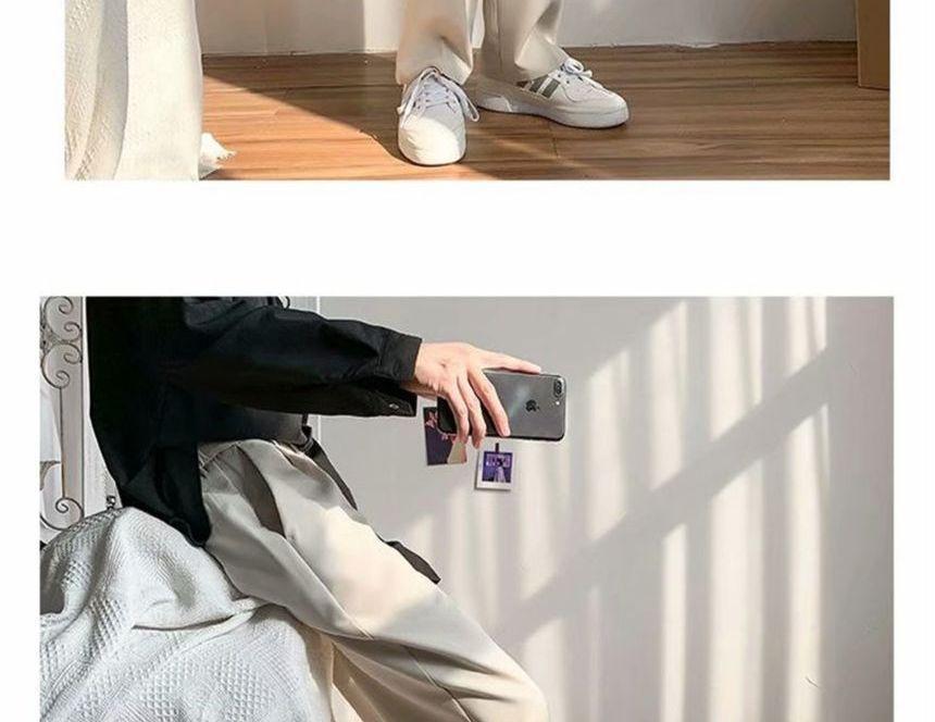 Mid Rise Plain Straight Leg Dress Pants Product Image