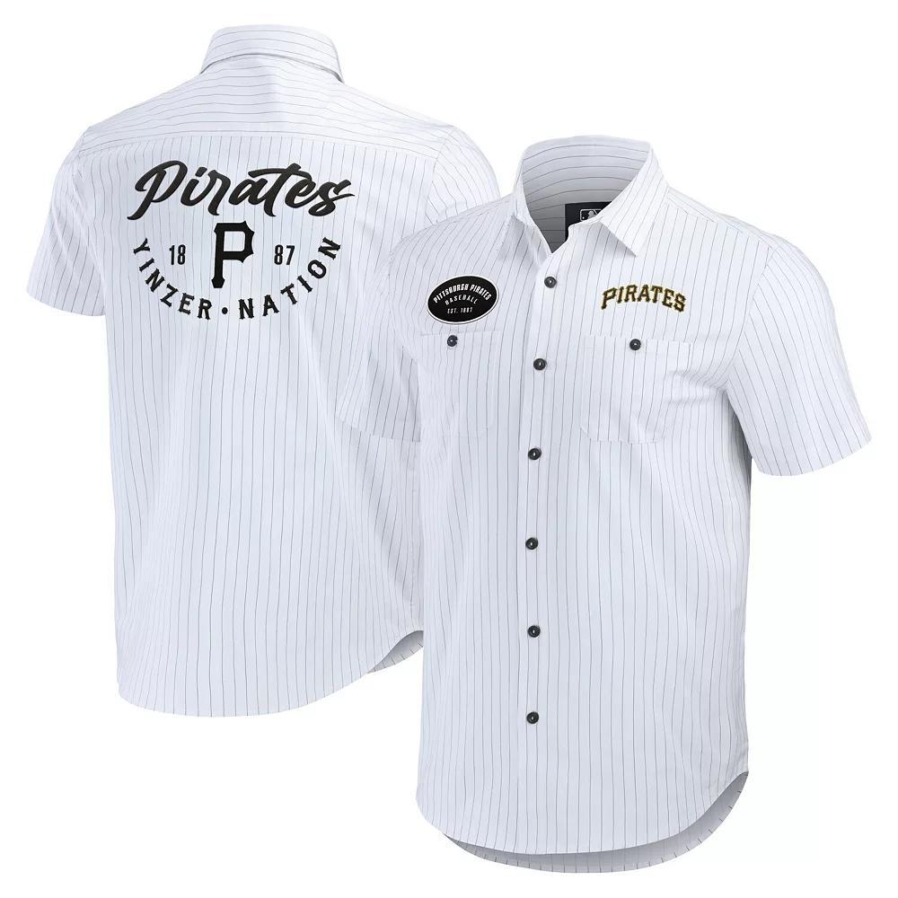 Men's Darius Rucker Collection by Fanatics White Pittsburgh Pirates Pin Stripe Short Sleeve Button-Up Shirt,  Product Image