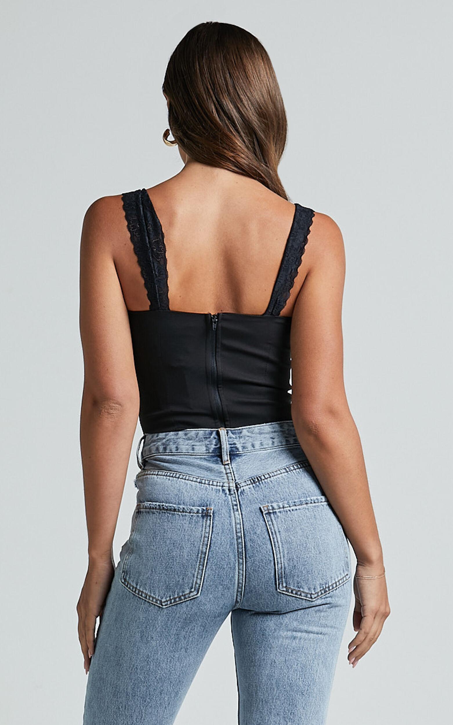 Kieran Top - Lace Strap Corset Top in Black Product Image