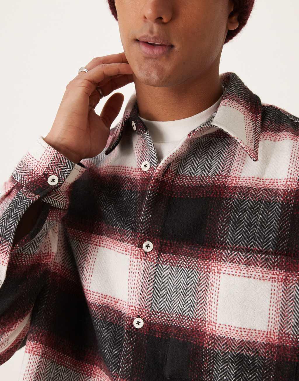 ASOS DESIGN oversized boxy flannel shirt in black and white plaid Product Image