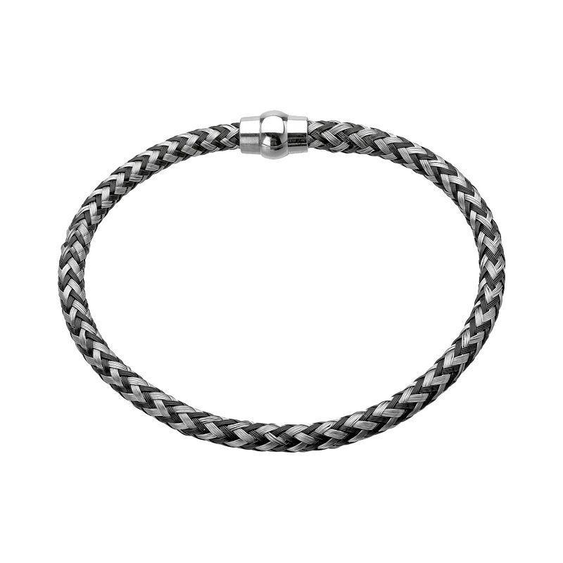 LYNX Stainless Steel Black Ion-Plated Braided Cable Bracelet - Men, Mens Product Image