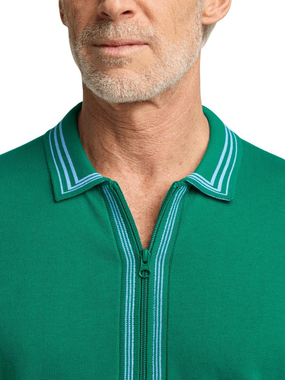 Cotton Full Zip Polo - Green Product Image