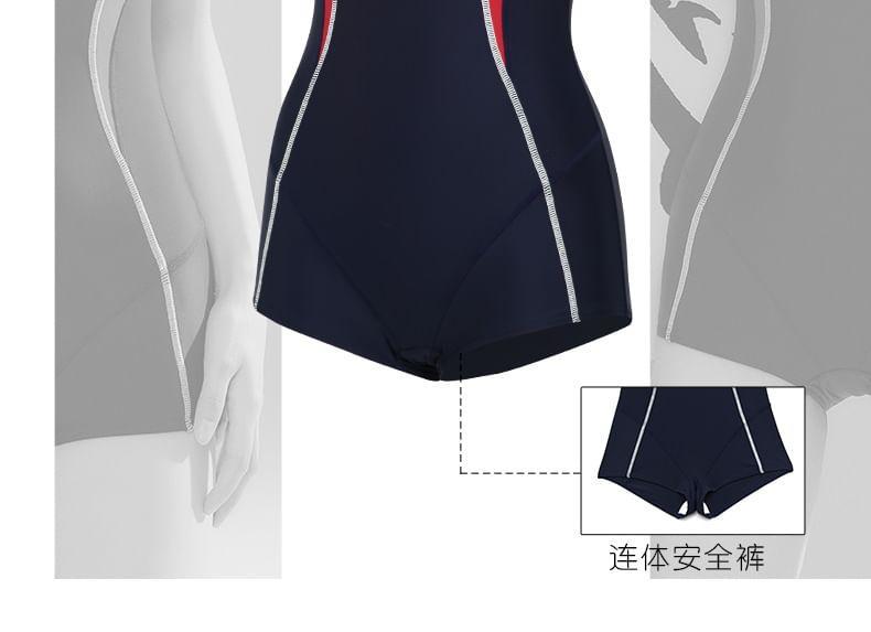 Sleeveless Lettering Color Block Swimsuit Product Image