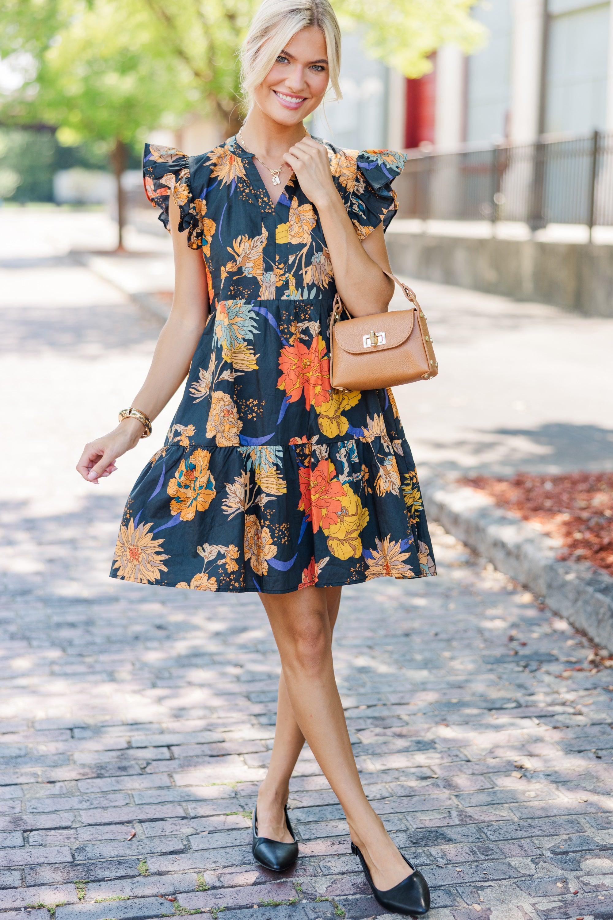 At This Time Black Floral Dress Female Product Image