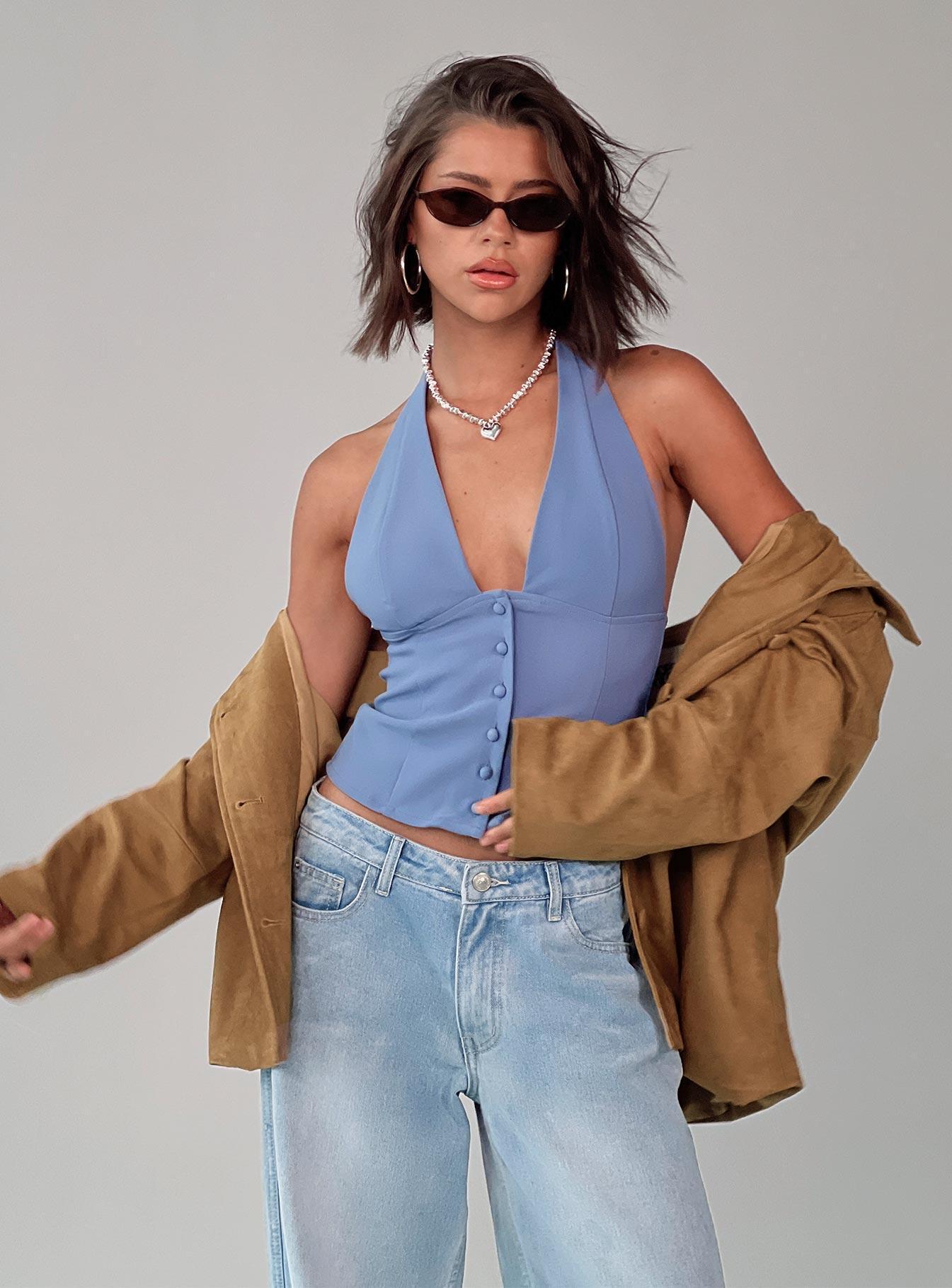 Serefina Halter Top Blue Slate Product Image