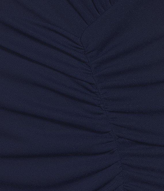 Betsy & Adam Matte Jersey Mock Neck Sleeveless Ruched Sheath Gown Product Image